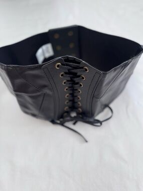 Spirit Corset Belt Black Faux Leather Lace Up Waist Cinch Adjustable One Size